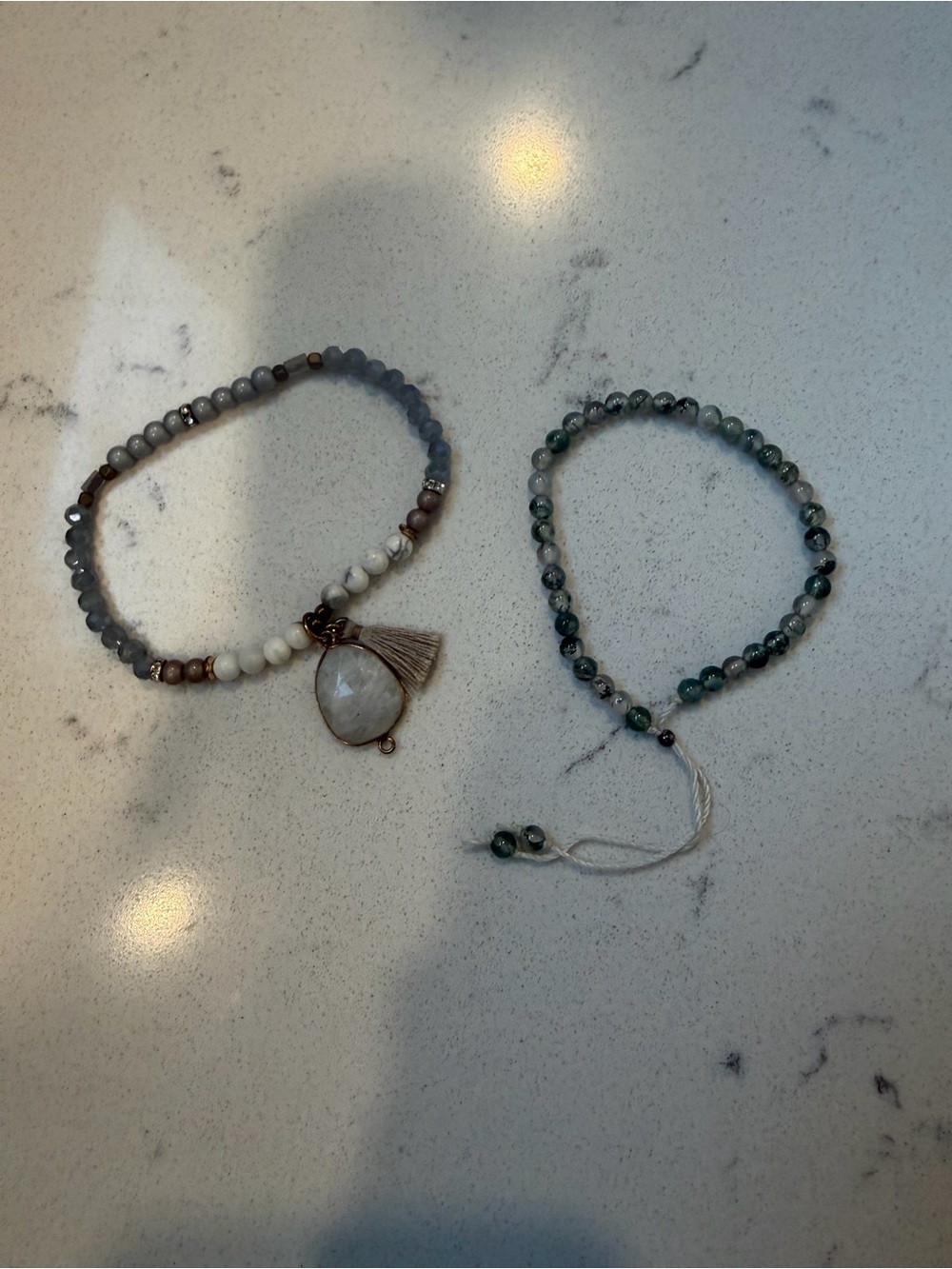 Layered Beaded Bracelet Set in Gray, White & Green